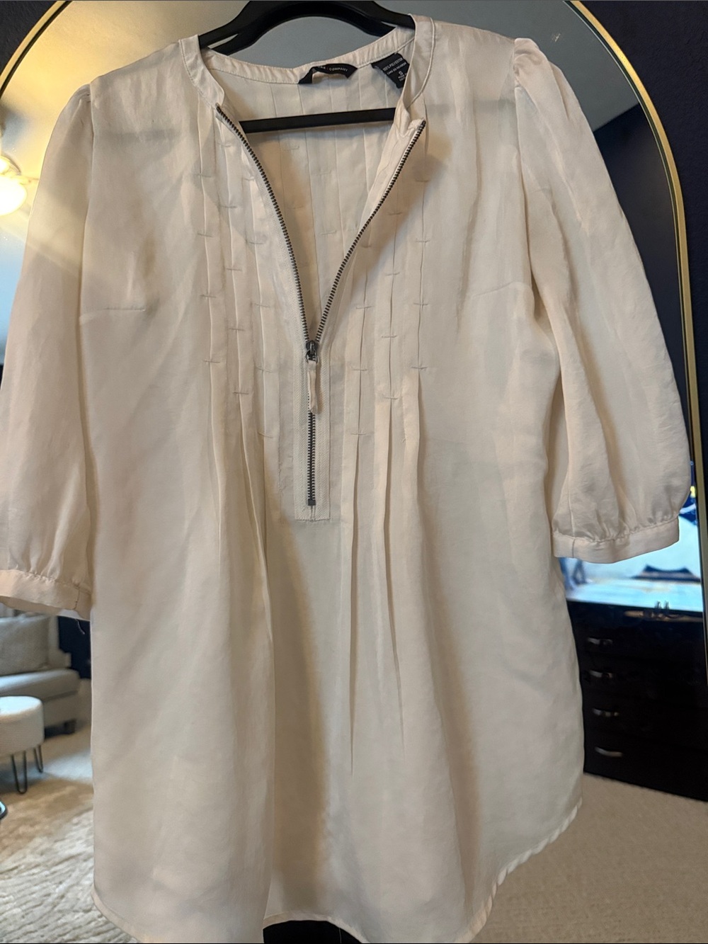 Off White Zip-Front Women's Blouse